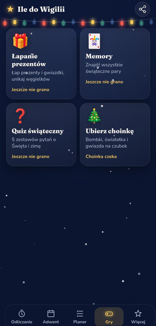 Ekran z czterema grami świątecznymi