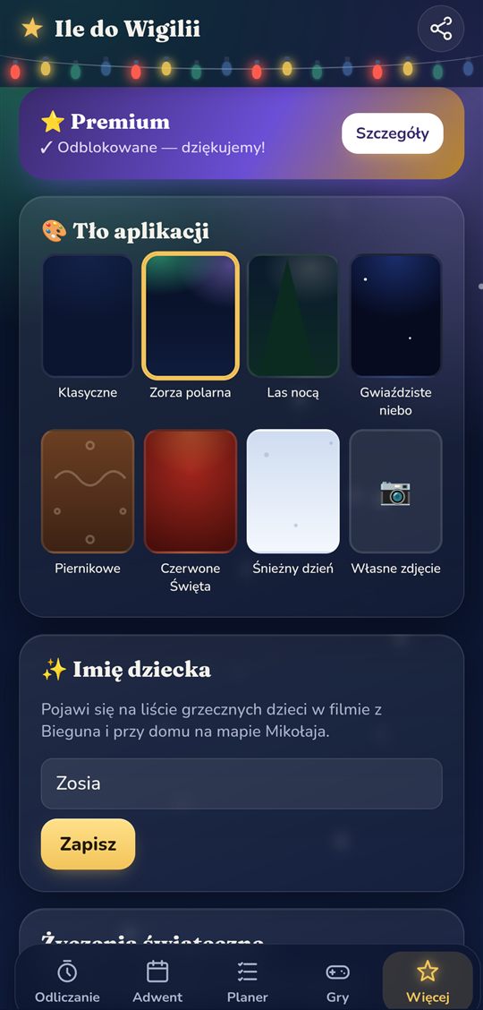 Wybór tła aplikacji w wersji Premium
